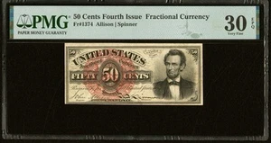 ABRAHAM LINCOLN FR# 1374 Union Civil War 50c 1869 Fractional Currency, PMG VF30 - Picture 1 of 6