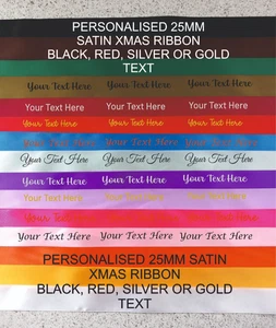 Custom XMAS Personalised Satin Ribbon 25mm Width Gift wrapping , Crafting Santa - Picture 1 of 18