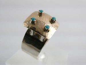 Anillo artesanal de oro amarillo de 14k de plata de ley con cuatro turquesas talla 9,75 - Imagen 1 de 24