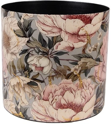 Clayre & Eef 65894 Blumentopf Eisen Grau Rosa Ø 16x15 cm Romantisches Design - Bild 1 von 3