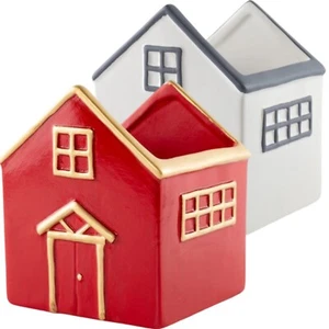 Juego de macetas decoración navideña jardinera cerámica con forma de casa roja y blanca de 11 cm - Imagen 1 de 10