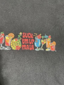 Vintage Maui Kauai Hawaii Suck ‘Em Up T-Shirt Men’s XL Hanes Black Shirt Drinks - Foto 1 di 12