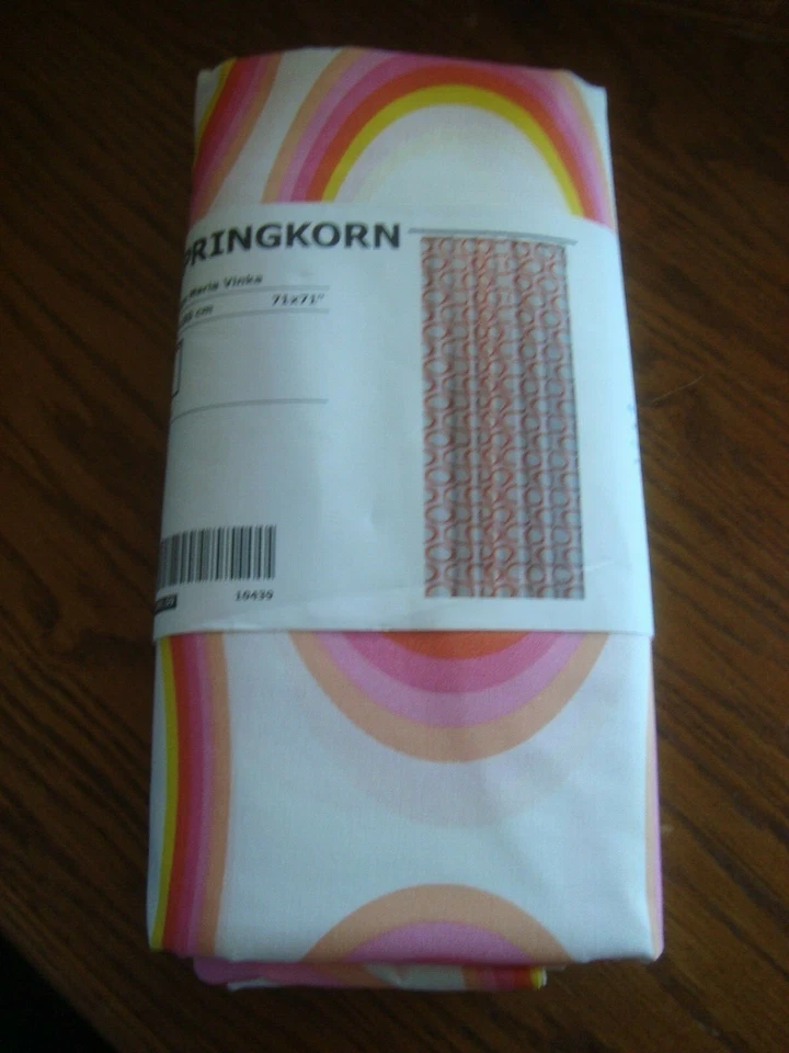 Cortina de chuveiro IKEA poli/algodão repelente de água 71x71" branco rosa laranja amarelo - Imagem 1 de 4