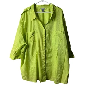 Camicetta Catherine’s verde fluo manica 3/4 bottoni davanti taglie forti 5X - Foto 1 di 4