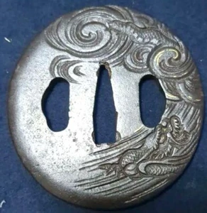 Japan antique iron Dragon Cloud Tsuba sword katana armor  - Picture 1 of 8