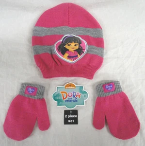 NICKELODEON DORA & FRIENDS, 2-TEILIGES MÄDCHEN SOCKENMÜTZE & FÄUSTLING SET, GRÖSSE 2T-5T, NEU - Bild 1 von 2