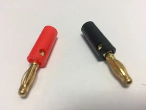 4mm Banana Plugs Red & Black Pair hard plastic cover gold plated screw terminals - Picture 1 of 3
