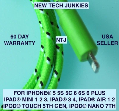 Braided USB data Sync power cord Charger Cable for iPhone X 8 7 plus 6 5s iPod 5 - Image 1 of 4