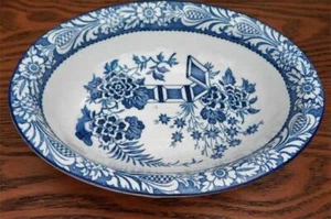 Vintage Enoch WOODS WARE Blue & White Wincanton 9" Serving Bowl -Made in England - Picture 1 of 4