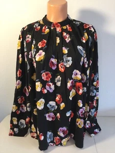 ANN TAYLOR Black w/ Colorful Flowers Blouse. Size Small. Orig. $89.50.  NEW. - Picture 1 of 5
