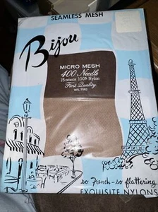 1 Pair Of Vintage Bijou Micro Mesh Garter Stockings New 8.5-11 Mink Color - Picture 1 of 4