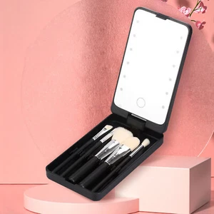 NEW HOT Folding Touch LED Makeup Mirror with Makeup Brushes Set Travel Portable - Picture 1 of 15