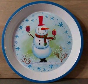 Bandeja para servir melamina muñeco de nieve feliz de Navidad escena de invierno 12"" redonda 1,5"" de profundidad - Imagen 1 de 5