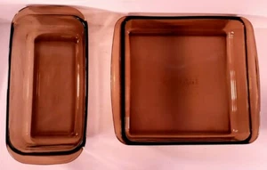 2 Pyrex Brown Glass Baking Dish (#222) 8x8x2, Loaf Pan (#213) 8.5x4.5x2.5 - Picture 1 of 7