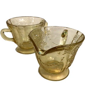 Federal Glass Madrid Sugar Bowl & Creamer Depression Glass Amber yellow Vintage - Picture 1 of 14
