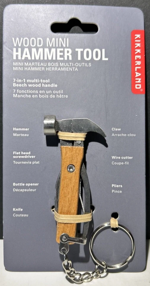 Kikkerland Wood Mini Hammer Tool 7-in-1 Multi Tool Mini Hammer KR13-W NEW - Image 1 of 4