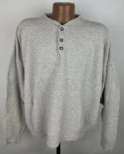 Vintage 90er Henley Pullover XL meliert grau strukturiert Baumwolle Strick minimal Grunge - Bild 1 von 17