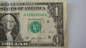 2013 BANCONOTA DA UN DOLLARO divisa 666, due triple, tutte pari 60060246 tagliate male - Foto 1 di 3