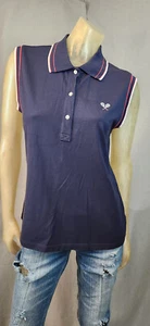 Brooks Brothers Tennis Navy Blue Slvlss Pique Polo Shirt Top Blouse LARGE USED - Picture 1 of 6