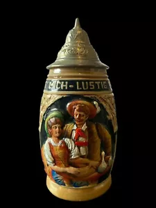 De colección. Piedra de cerveza con tapa de gres de Alemania Occidental King, 7,75" - Imagen 1 de 6