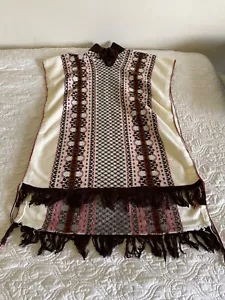 Sarape Sweater Pancho Woven Blanket One Sz Brown Cream Orange 36x27 Philippines - Picture 1 of 14