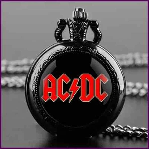 Vintage Quartz Pocket Watch Unique AC and DC Band Design Watch Chain Jewelry - Picture 1 of 24