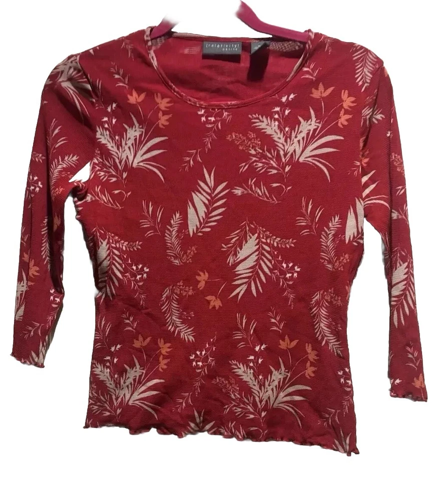 👚❤️ Relativity Petites Rojo Floral Lechuga Dobladillo Manga 3/4 PM Nylon Malla 30 X20 Foto 1 de 4