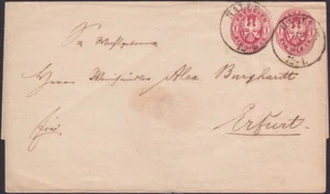 Preußen Mi.-Nr. 16 waag. Paar auf Beleg K2 HALLE - Erfurt - Bild 1 von 2