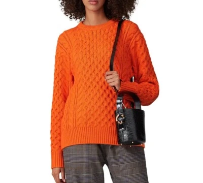 Suéter RAG & BONE Aran Mujer Pequeño Naranja Pullover Lana Merino Tejido con Cable Foto 1 de 4