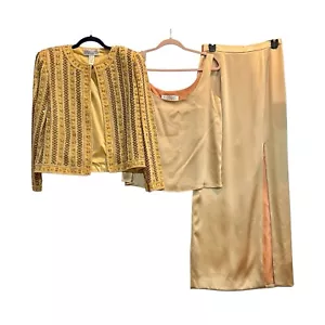 NITELINE Della Roufogali Womens Small Vintage 8 Gold Beaded Skirt Suit 3pc - Picture 1 of 13