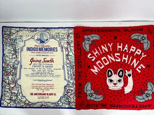 Retro 1950 Schals Karte von NY nach Florida & Mondschein Katze Amsterdam blau Lot - Bild 1 von 4