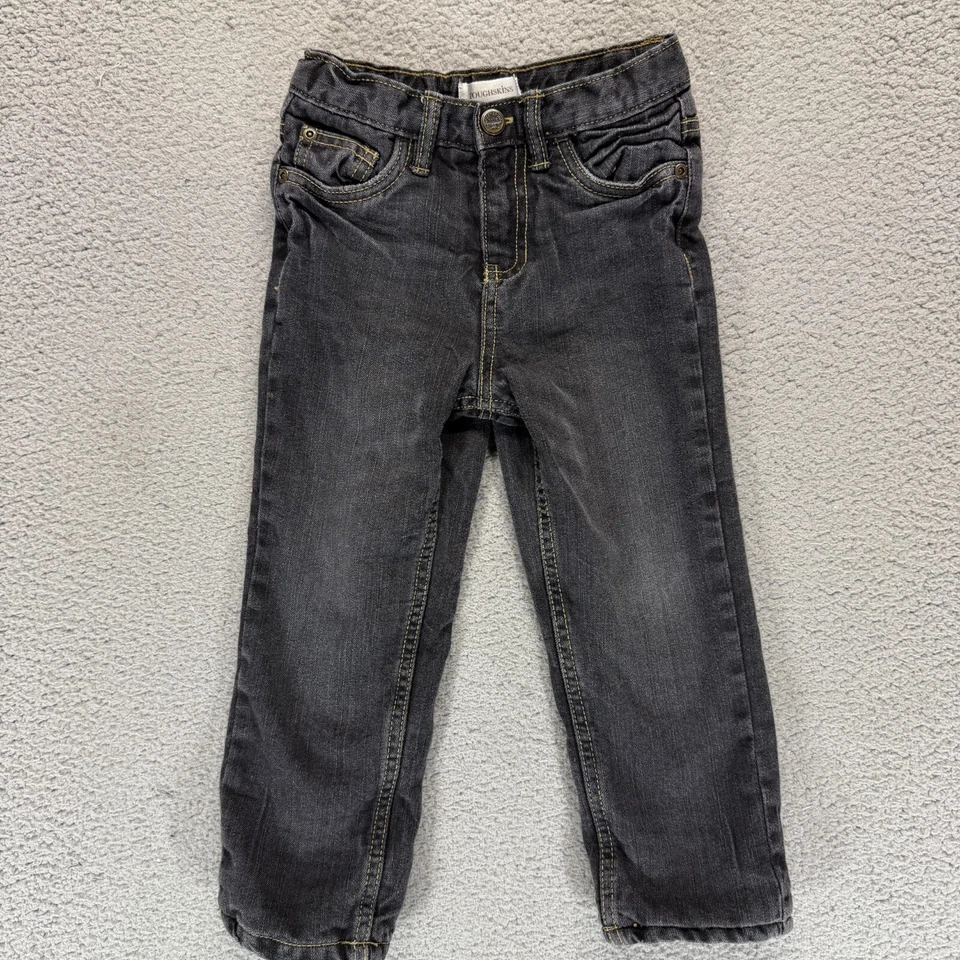 Утепленные джинсы Toughskins для мальчиков размер 4 уголь регулируемая талия - Изображение 1 из 4