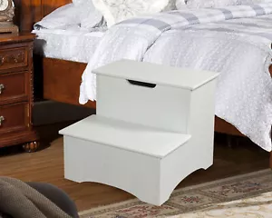 Mobili marca Kings -Joshua grande sgabello a gradini in legno per camera da letto con contenitore, bianco - Foto 1 di 4