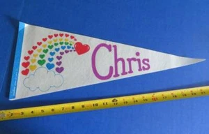 Bandera de fieltro CHRIS corazón arco iris vintage años 80 orgullo amor nube retro - Imagen 1 de 3