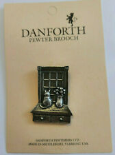 VINTAGE DANFORTH PEWTER CAT LOOKING OUT WINDOW PIN BROOCH NEW SIGNED L@@K