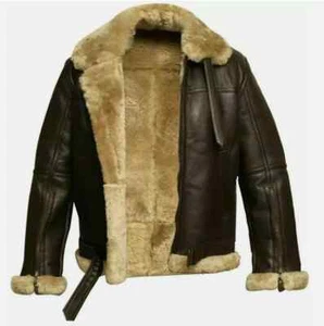 MENS B3 RAF AVIATOR SHEEP SKIN LEATHER BOMBER WINTER FLYING PILOT JACKET COAT UK - Picture 1 of 3