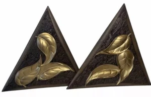 SEHR SELTEN Vintage Wurzelholz Alex MCM 2 Wandbilder Hang Gold Blätter Holz Plaketten schön - Bild 1 von 13