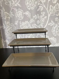 Gibson Gracious Dining 3 Tier Rectangular Serving Platter Cake Stand, open Box - Picture 1 of 9