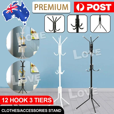 12 Hook 3-Tier Hat Coat Clothes Rack Umbrella Stand Tree Style Steel Hanger New - image 1 of 4