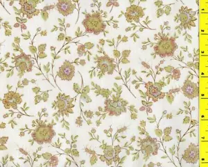 Pastel Green and Blue Victorian Flowers on Cream Half Yard CFLGRE02795 - Picture 1 of 1