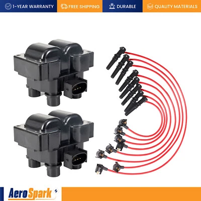 2 Ignition Coil & Energy Wireset for 1996-1997 Ford Crown Victoria 4.6L V8 FD487 - Image 1 of 4