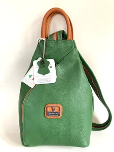 NWT VALENTINA Pebble Leather Convertable Sling Backpack/Shoulder Bag Green ITALY - Picture 1 of 7