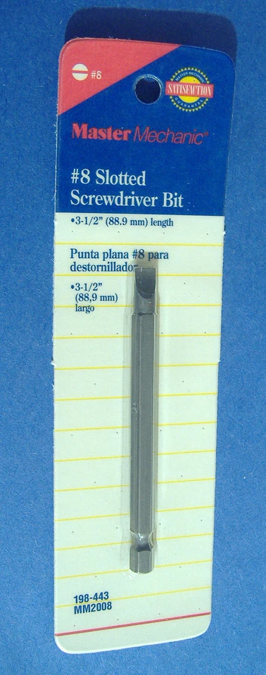 #8 SLOTTED SCREWDRIVER BIT MADE IN USA 3 1/2" LONG MASTER MECHANIC HIGH QUALITY - Image 1 of 1