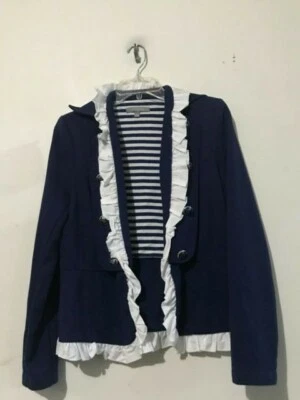 NY Collection Size M Indigo White Ruffle Suit Jacket Blazer Women Style#XDKJ0081 - Image 1 of 4