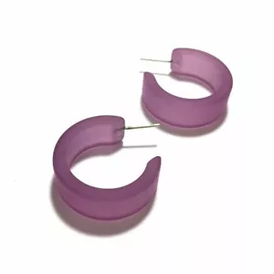 Amethyst Frosted Wide Classic Hoop Earrings - Picture 1 of 6