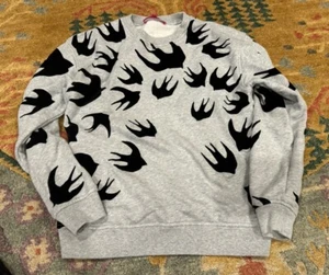 MCQ Alexander McQueen Sweatshirt Men Women XS Gray Black Birds - Picture 1 of 6