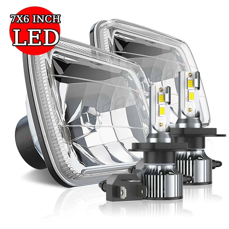 For Dodge B250 B350 1981-1994 Pair 5x7'' 7x6'' LED Headlights DOT Hi-Lo Lamp - Image 1 of 4