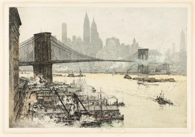 ART CART LUIGI KASIMIR : New York, Brooklyn Bridge : Archival Art Print