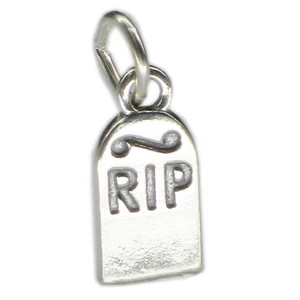 Headstone Tombstone Gravestone sterling silver charm .925 x 1 Halloween. - Picture 1 of 4