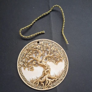 Lovely Wooden Hanging Decoration Ancient Tree 8cm Wide (i) - Picture 1 of 2